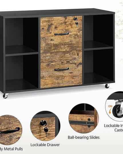 Yaheetech Filing Cabinet Lateral File Cabinet with 2 Drawer and 4 Open Compartments for Letter Size A4 Size, Printer Stand for Home Office, Black/Rustic Brown - LeafyLoom
