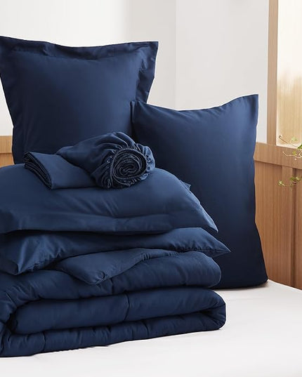 Bedsure Navy Twin XL Comforter Set - 5 Pieces Solid Twin XL Bed in a Bag for College, Twin XL Bed Set with Comforters, Sheets, Pillowcase & Sham, Extra Long Twin Comforter Set - LeafyLoom