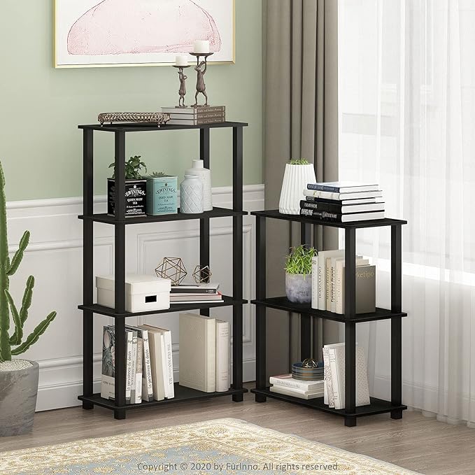 Furinno Turn-N-Tube 4-Tier Multipurpose Shelf Display Rack, Square Tube, Americano/Black - LeafyLoom