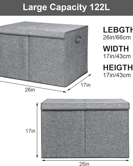 popoly 122L Large Toy Box Chest with Lid, Foldable Toy Storage Organizer Bin Boxes with Removable Divider for Kids, Boys, Girls, Nursery, Playroom, 26"x17" x17"(Linen Gray) - LeafyLoom