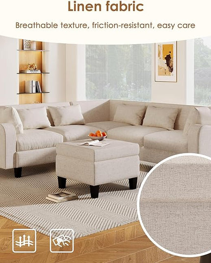 Sectional Sofa with 6 Pillows, Modern L-Shaped Modular Couch Upholstered 6 Seaters Living Room Indoor Furniture Sofa&Couch W/ & Coffee table Storage Ottoman, for Apartment,Various Combinations - LeafyLoom