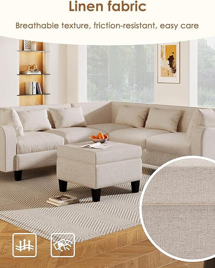 Sectional Sofa Bed Set-Freely Combinable Modular Couch with Ottoman, Upholstered Sleeper Loveseat for Living Room, Office, Apartment - LeafyLoom
