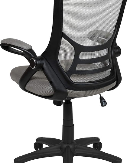 Flash Furniture Porter High-Back Swivel Office Chair with Adjustable Lumbar Support and Seat Height, Ergonomic Mesh Desk Chair with Flip-Up Armrests, Gray/Black - LeafyLoom