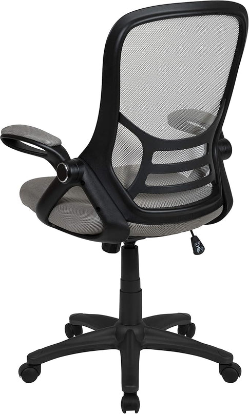 Flash Furniture Porter High-Back Swivel Office Chair with Adjustable Lumbar Support and Seat Height, Ergonomic Mesh Desk Chair with Flip-Up Armrests, Gray/Black - LeafyLoom