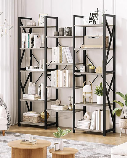 GAOMON Triple Wide 5 Tier Book Shelf, 70.8” Tall Bookcase with 14 Open Shelves, Large Industrial Bookshelves and Bookcases with Metal Frame for Home Office, Study Room, Living Room-Grey - LeafyLoom