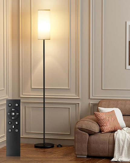 Ambimall 66'' Floor Lamps for Living Room with Remote Control and Stepless Dimmable Colors Temperature & Brightness, 9W Bulb Included(White Lampshade & Black Pole) - LeafyLoom