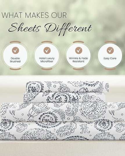 Linen Market 4 Piece Queen Bedding Sheet Set (Navy Floral) - Sleep Better Than Ever with These Ultra-Soft & Cooling Bed Sheets for Your Queen Size Bed - Deep Pocket Fits 16" Mattress - LeafyLoom