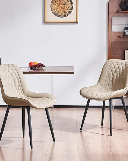 YOUNIKE Khaki Dining Chairs set of 2 with High Backs Mid Century Modern Kitchen & Dining Room Chairs PU Faux Leather Upholstered sillas de comedor Comfortable Large Padded Accent Chair with Metal Legs - LeafyLoom