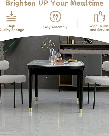 Light Grey Dining Chairs Set of 2 Round Upholstered Boucle Dining Room Chairs Mid-Century Modern Kitchen Chairs Curved Backrest Chairs for Dining Room Black Metal Legs - LeafyLoom