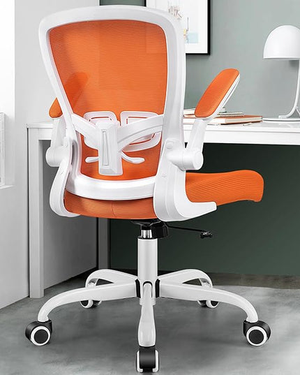 MINLOVE Office Chair Ergonomic Desk Chair with Adjustable Lumbar Support and Height, 90° Flip-up Armrests, Ergo Desk Chairs with Wheels, Home Work Use (Orange) - LeafyLoom