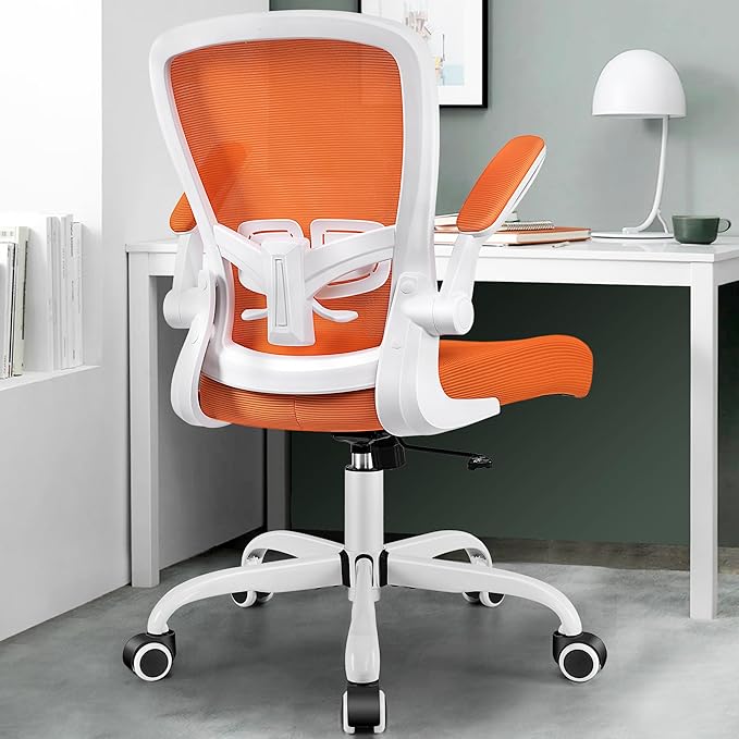 MINLOVE Office Chair Ergonomic Desk Chair with Adjustable Lumbar Support and Height, 90° Flip-up Armrests, Ergo Desk Chairs with Wheels, Home Work Use (Orange) - LeafyLoom