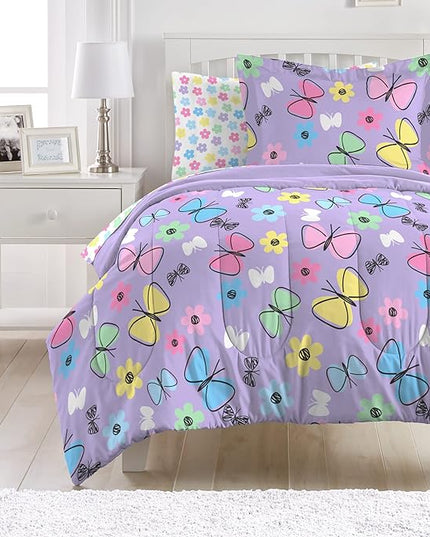 Dream Factory Sweet Butterfly Ultra Soft Microfiber Comforter Set, Purple, Full - LeafyLoom