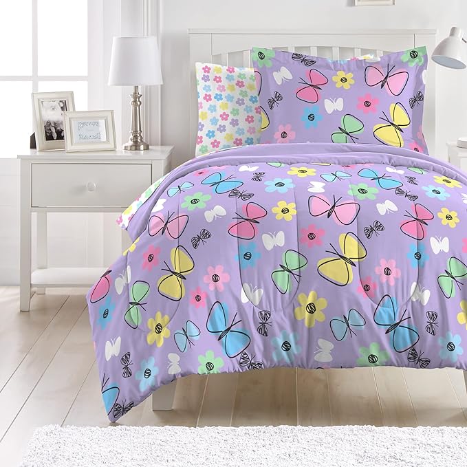 Dream Factory Sweet Butterfly Ultra Soft Microfiber Comforter Set, Purple, Full - LeafyLoom
