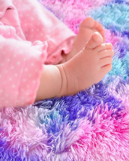Noahas Oval Fluffy Hot Pink Rainbow Rug 2.6X5.3 Small Kids Rugs for Bedroom Girls Aesthetic,Bedside Bedroom Rug,Ultra Soft Runner Carpet Modern Shaggy Nursery Area Rugs Home Decor - LeafyLoom