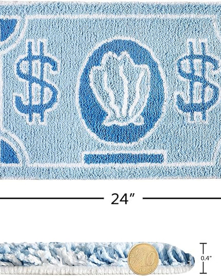 RoomTalks Coastal Beach Bathroom Rugs Non Slip Light Blue Turquoise Cute Bath Mat Washable, Cartoon Money Tufted Rug Boho Funky Aesthetic Cool 2x3 Small Throw Rugs for Bedroom Kitchen Living Room - LeafyLoom