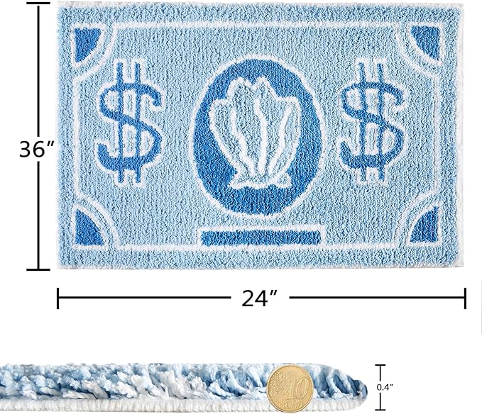 RoomTalks Coastal Beach Bathroom Rugs Non Slip Light Blue Turquoise Cute Bath Mat Washable, Cartoon Money Tufted Rug Boho Funky Aesthetic Cool 2x3 Small Throw Rugs for Bedroom Kitchen Living Room - LeafyLoom