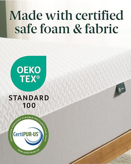 ZINUS 12 Inch Green Tea Essential Memory Foam Mattress [New Version], Full, Fiberglass Free, Medium Feel, Breathable Airflow Memory Foam, Certified Safe Foams & Fabric, Mattress in A Box - LeafyLoom