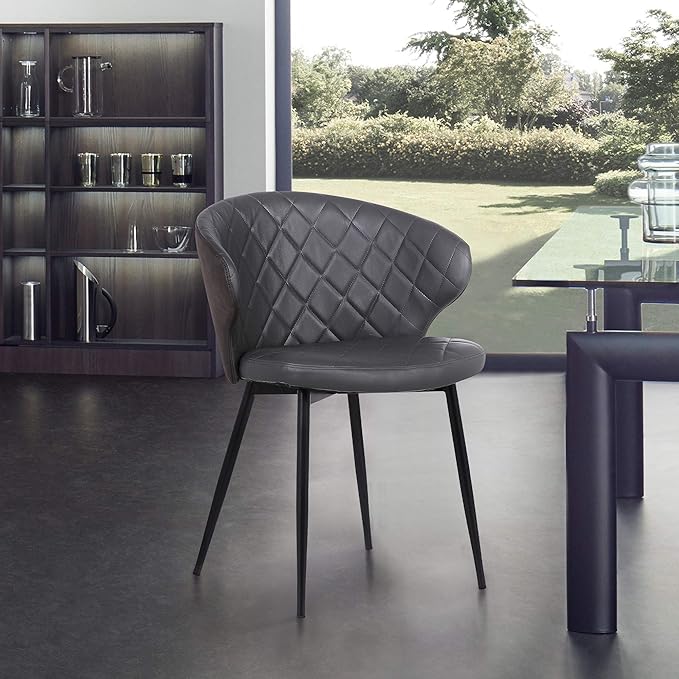 Armen Living Ava Contemporary Faux Leather Dining Room Kitchen Accent Chair, 30.5 Inch Height, Grey, Black - LeafyLoom