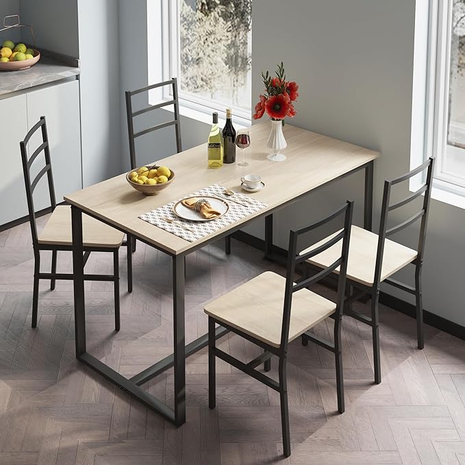 NicBex Dining Table Set for 4 Kitchen Table and Chairs Five-Piece Set Table and Chair with Backrest for Kitchen, Bar, Living Room, Breakfast Nook, Industrial Style, Solid Structure, Beige - LeafyLoom