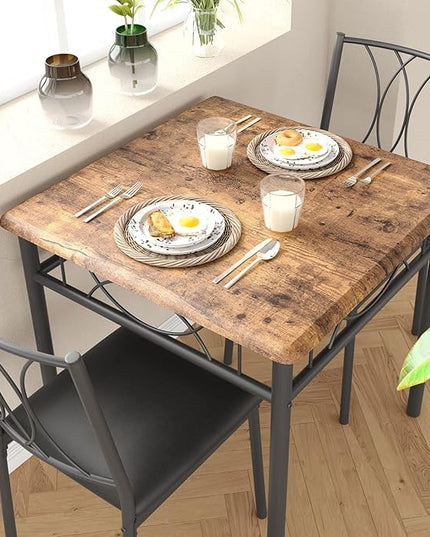 Dining Table Set for 2, 3 Piece Kitchen Table Set with 2 Upholstered Chairs, Square Kitchen Table Set for Small Space, Apartment, Dining Room, Retro Brown - LeafyLoom