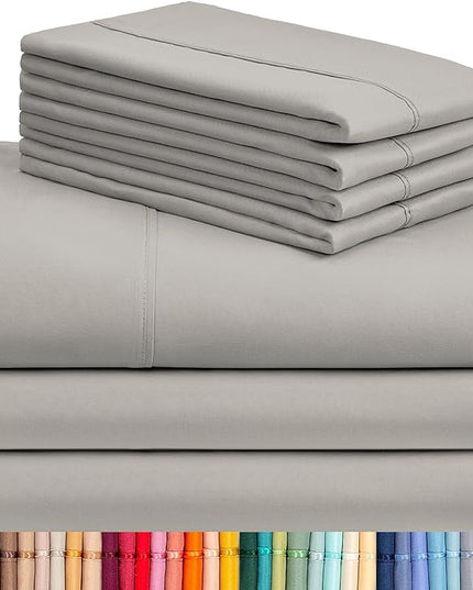 LuxClub 7 PC Split King Sheet Set, Breathable Luxury Bed Sheets, Deep Pockets 18" Eco Friendly Wrinkle Free Cooling Sheets Machine Washable Hotel Bedding Silky Soft - Light Taupe Split King - LeafyLoom