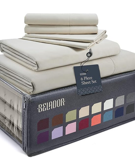 BELADOR Silky Soft Queen Sheet Set - 6 Piece Bed Sheets for Queen Size Bed, Secure-Fit Deep Pocket Sheets with Elastic, Breathable Hotel Sheets & Pillowcase Set, Wrinkle Free Oeko-Tex Sheets - LeafyLoom