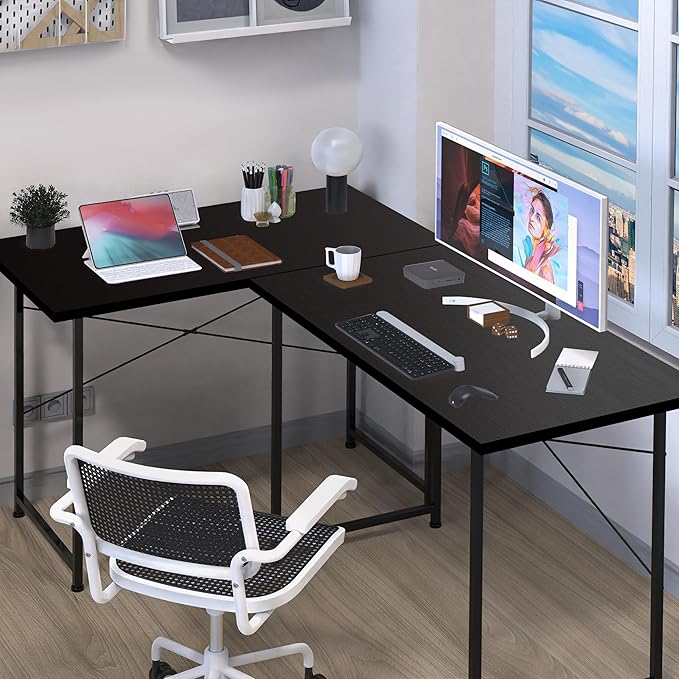 YSSOA Computer Desk Home Office Work Study Writing Modern Simple Table with Headphone Hooks, 40 Inch, Basic Black - LeafyLoom