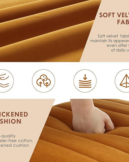 ONEVOG Orange Velvet Dining Chairs Set of 2, Upholstered Kitchen Dining Room Chair, Comfy Dinner Chair with Gold Metal Legs, Cantilevered Design Chair for Bedroom, Living Room - LeafyLoom