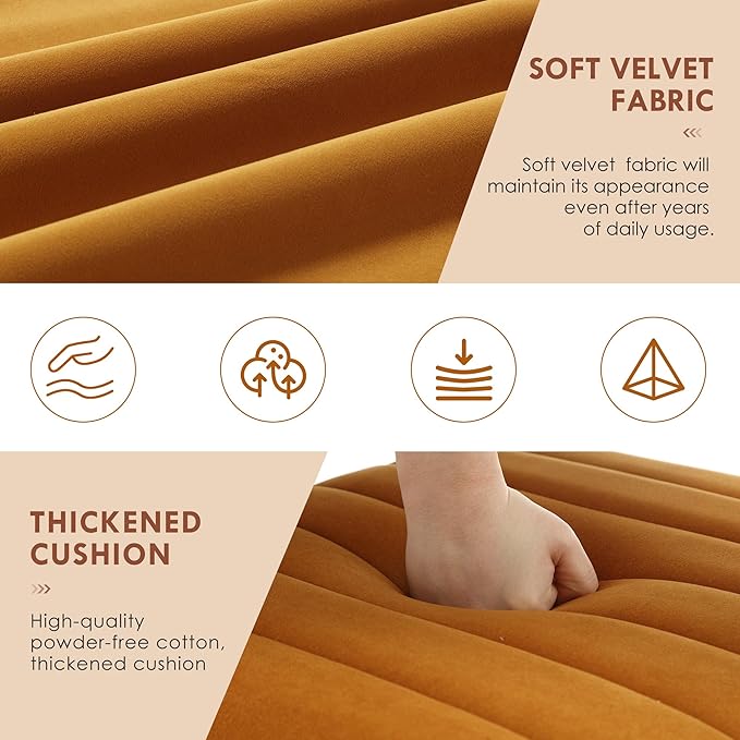 ONEVOG Orange Velvet Dining Chairs Set of 2, Upholstered Kitchen Dining Room Chair, Comfy Dinner Chair with Gold Metal Legs, Cantilevered Design Chair for Bedroom, Living Room - LeafyLoom