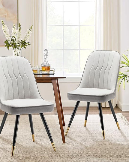 Alunaune Modern Dining Chairs Set of 2 Upholstered Kitchen Chairs Accent Chair, Mid Century Armless Leisure Chair Living Room Faux Leather Desk Side Chair with Gold Metal Legs-Ivory Grey - LeafyLoom
