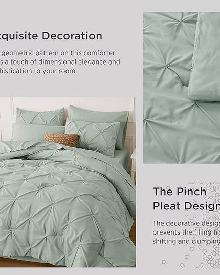 Bedsure Green Comforter Set Queen - Bed in a Bag Queen 7 Pieces, Pintuck Beddding Sets Green Bed Set, Spring Bedding with Comforter, Sheets, Pillowcases & Shams - LeafyLoom