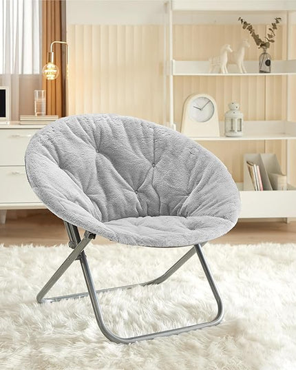Faux Fur Saucer Chair, 29"X32"X22", Grey - LeafyLoom