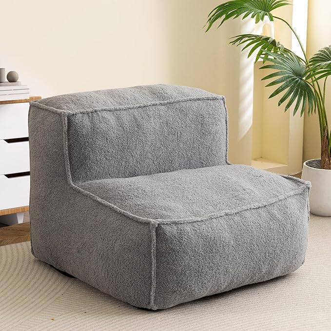 HIGOGOGO Modular Sectional Bean Bag Sofa Chair, Bean Bag Couch with Foam Chunk Filling, Removable & Washable Sherpa Cover, Floor Sofa for Family Living Room Bedroom, Type I - LeafyLoom
