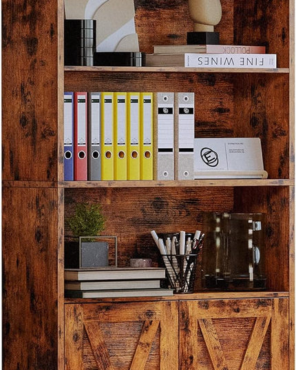 IRONCK Industrial Bookshelves and Bookcases with Doors Floor Standing 6 Shelf Display Storage Shelves 70 in Tall Bookcase for Home Office, Living Room - LeafyLoom