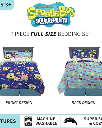 Franco Kids Bedding Super Soft Comforter and Sheet Set with Sham, 7 Piece Full Size, Spongebob Squarepants - LeafyLoom