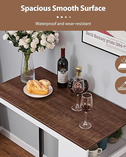 Panana 3 Piece Dining Table Set Kitchen Bar Table with Two Stool Storage Shelves Wood Counter Height Table Top with Sew Kerf Finish Dining Room Home - LeafyLoom
