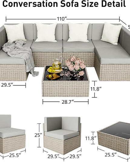 Pamapic 8 Pieces Patio Conversation Sets with fire Pit, Patio Furniture Sectional Sofa with Gas Fire Pit Table(Grey Wicker,Grey Cushions) - LeafyLoom