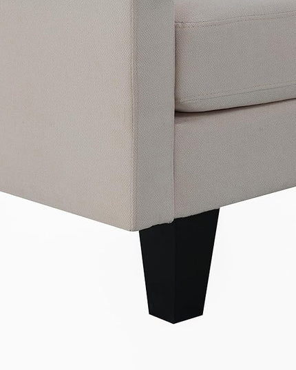 90" Modern L-Shape Sectional Sofa with Chaise Lounge,5-Seat Practical Couch Set W/ 3 Pillows,7''Leg Height,Minimalist Style,Indoor Furniture for Living Room Apartment Office,Beige Terrycloth - LeafyLoom