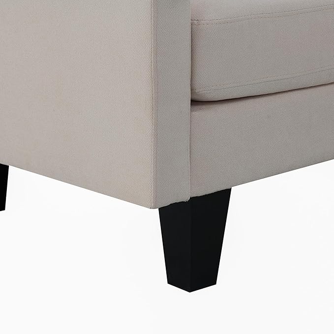 90" Modern L-Shape Sectional Sofa with Chaise Lounge,5-Seat Practical Couch Set W/ 3 Pillows,7''Leg Height,Minimalist Style,Indoor Furniture for Living Room Apartment Office,Beige Terrycloth - LeafyLoom
