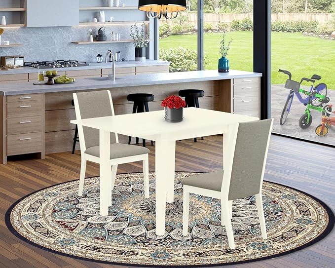 East West Furniture NDLA3-LWH-06 Norden 3 Piece Dining Set for Small Spaces Contains a Rectangle Wooden Table with Dropleaf and 2 Shitake Fabric Parson Chairs, 30x48 Inch, Linen White - LeafyLoom