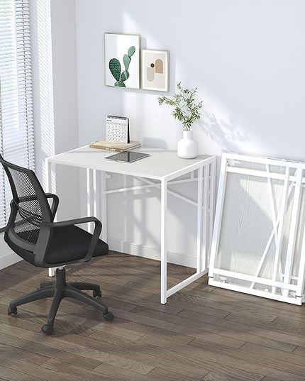 Small Folding Desk 32 inch, No Assembly Required Small Office Desk, Writing Gaming Computer Camping Desk, White - LeafyLoom