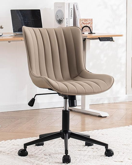 YOUNIKE Office Chair Swivel Desk Chair Upholstered Faux Leather Height Adjustable with Wheels Computer Task Chair Modern Rolling Armless Ergonomic High Back, Khaki, Loads 300 lbs - LeafyLoom
