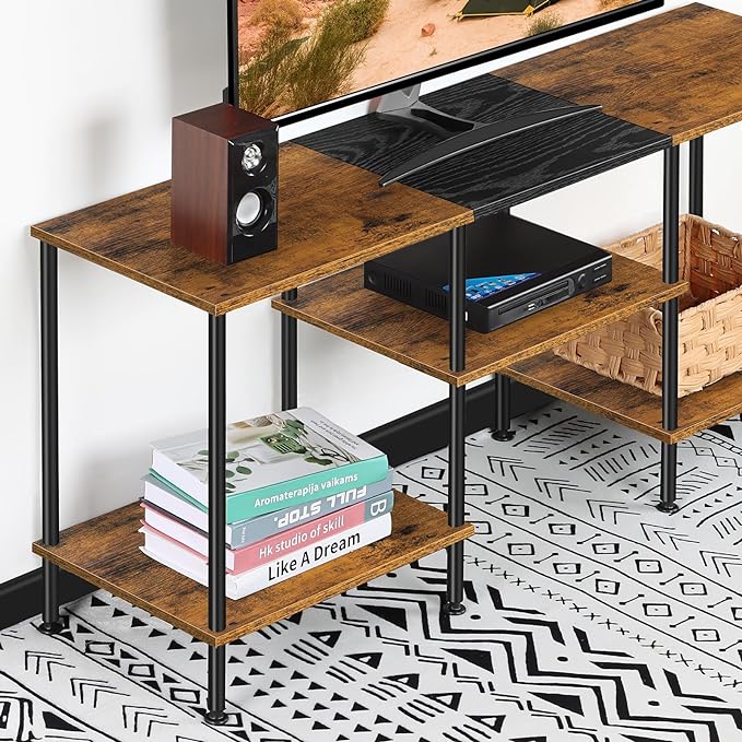 50 inch TV Stand for Bedroom Rustic Brown TV Entertainment Center with Storage 3 Tier TV Table Stand for Living Room TV Console Table for 50 43 40 32 inch TV - LeafyLoom