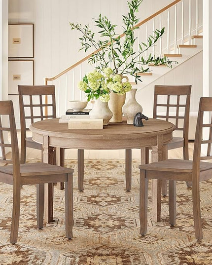 COLAMY Wooden Dining Chairs Set of 6, Nine-Square High Back Kitchen Side Chair, Farmhouse Dining Chairs for Kitchen and Dining Room, Light Brown - LeafyLoom