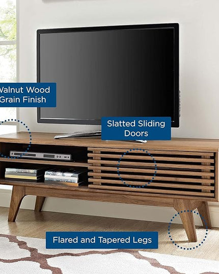 Modway Render 48" Mid-Century Modern Low Profile Media Console TV Stand, 48 Inch, Walnut - LeafyLoom