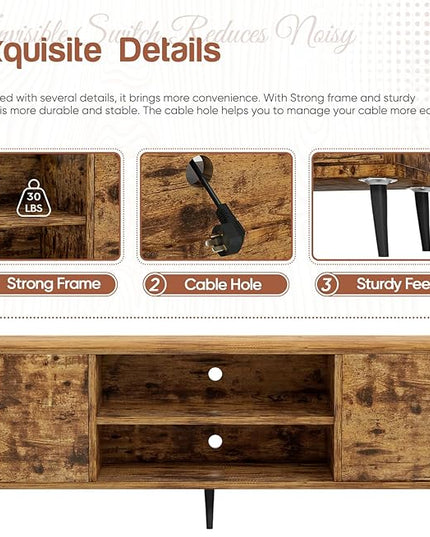 YESHOMY Modern Retro TV Stand for Television up to 65", Entertainment Center with Two Storage Cabinet and Shelf, Media Console for Living Room, Bedroom, Enterway, Office, 58 Inch, Retro Brown - LeafyLoom