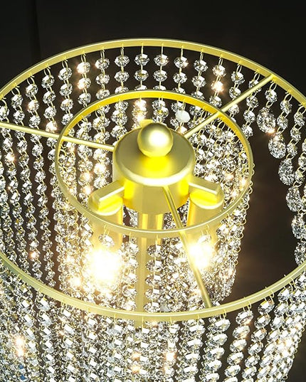 QiMH Crystal Floor Lamp for Living Room/ Bedroom Decor, Bling Elegant Rain Lamp, Gold Standing Indoor Tall Pole Light Simple Floor Lamp with Foot Switch - LeafyLoom