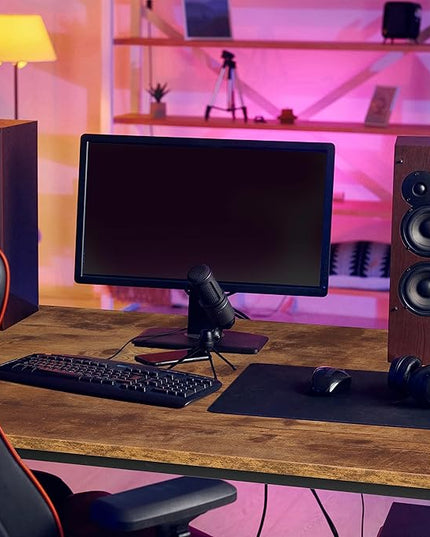 HealSmart Home Office Computer Desk, Modern Style Design with Headphone Hooks for Working, Writing and Gaming, 32 Inch, 40 Inches, Deep Brown - LeafyLoom