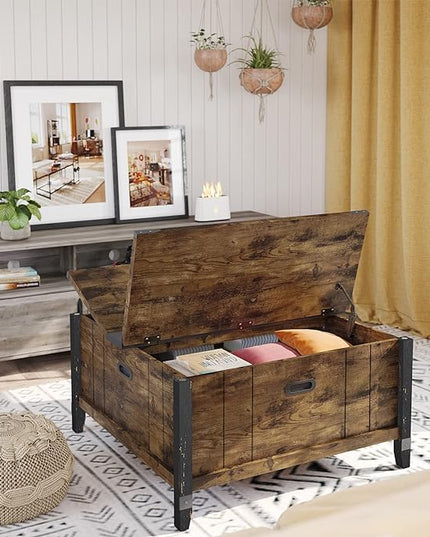Bestier Farmhouse Coffee Table, Square Wood Center Table with Large Hidden Storage Compartment for Living Room, Rustic Cocktail Table with Hinged Lift Top for Home,Rustic Brown - LeafyLoom