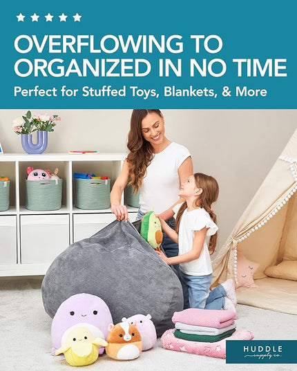 Stuffed Animal Bean Bag Storage (No Filler) - Machine Washable Kids Bean Bag Chair Cover Makes Extra Large Bean Bag Chair Stuff Toys & Soft Items - Stuffed Animal Holder for Kids -Grey Corduroy - LeafyLoom